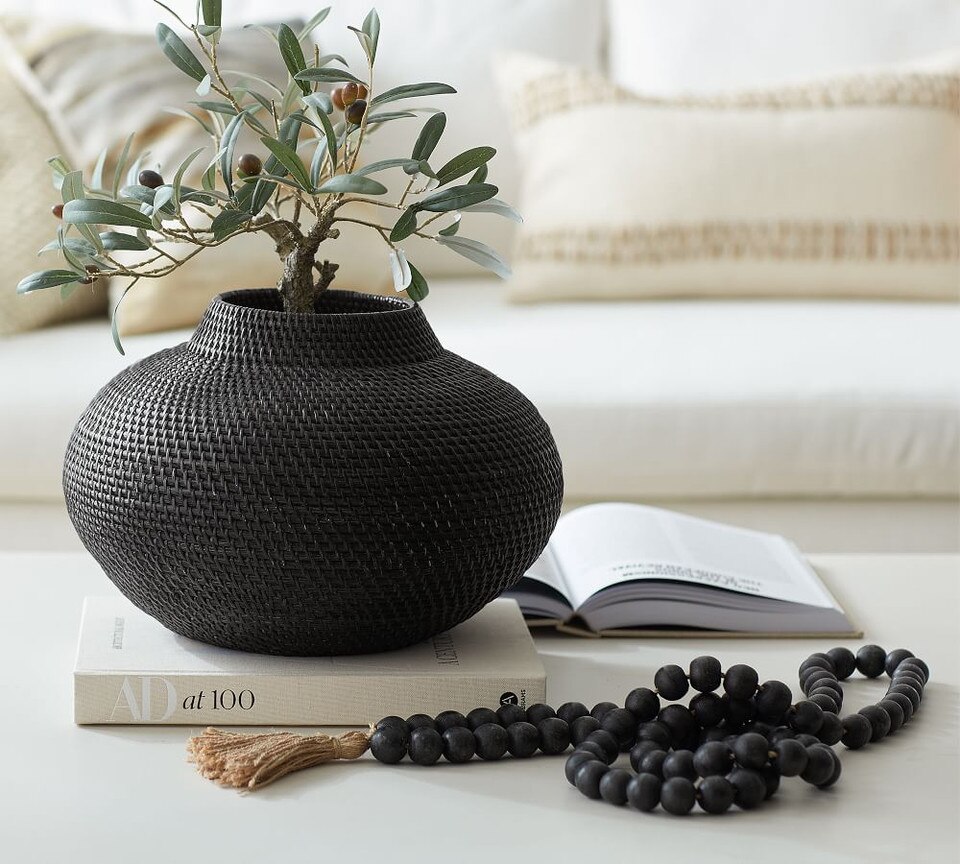 Woven Rattan Vase Collection, Black Pottery Barn Australia